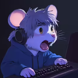 a computer mouse wearing headphones near a keyboard