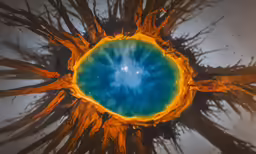 a colorful picture taken from the top down of a tree trunk