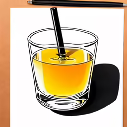 a drawing of a drink and a pen on a paper