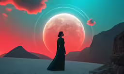 a woman wearing a black dress looks into the distance