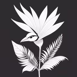 an illustration of a white bird sitting on a flower,a white bird is perched on a long leafy branch
