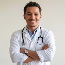 a smiling male medical officer with a stethoscope