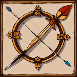 a decorative bow and arrow is depicted on a stone,an artistic art work of arrows and bow in a circle