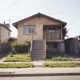 an apartment in the suburbs has a lot of grass