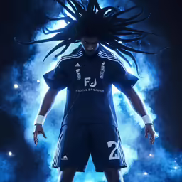 a man with dreadlocks standing in the spotlight