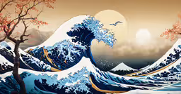a painting of a big wave in the sky,a painting of the great wave