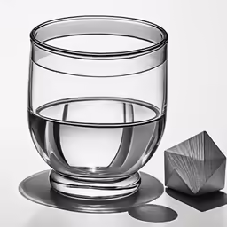 a drawing of a glass filled with water and a tiny grey paper