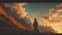 a person standing on a hill watching clouds in the sky