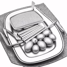a plate with many eggs and knife on it