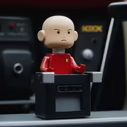 a toy robot sitting on top of a keyboard