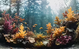 flowers on the ground with rain falling