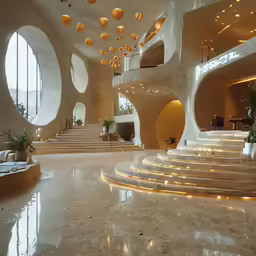 the inside of a building with a staircase