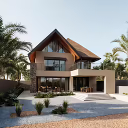 a very beautiful house on the beach with stairs