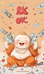 an illustration of a fat man in front of money