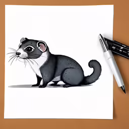 an animal with black and white stripes sitting on a paper