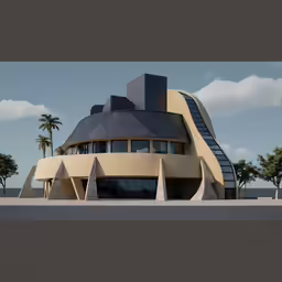a large building that has stairs going to it
