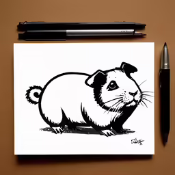 a pen and ink drawing of a mouse with an ink pen