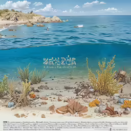 a blue ocean under water with various algae and plants