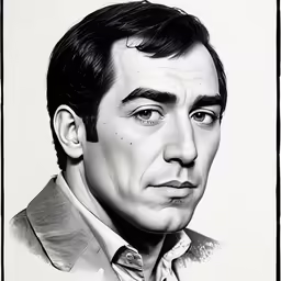 the illustration shows a black and white image of a man