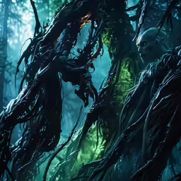 man of war with large hair surrounded by foliage
