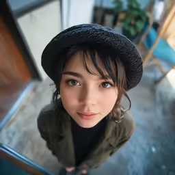 a girl wearing a hat posing for a photo