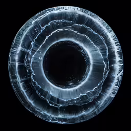 the inside of a circular glass object is lit up