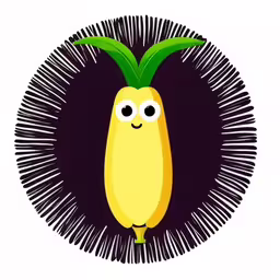 the illustration shows a yellow fruit with two green heads