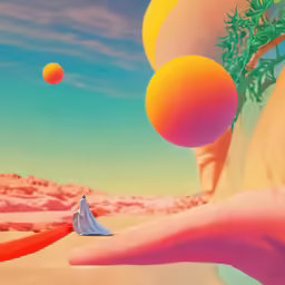 this is a painting of a person looking at oranges