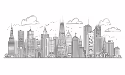 a black and white city with lots of tall buildings