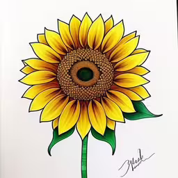 a sunflower is drawn on paper with marker
