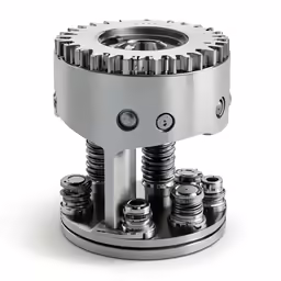 a close up of an industrial mechanical device with several gears