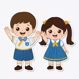 two little kids are standing side by side