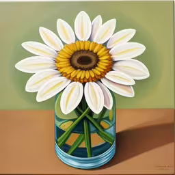 a large yellow and white sunflower in a glass vase