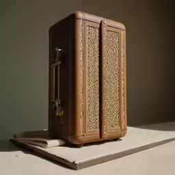 an old suitcase is sitting on a table