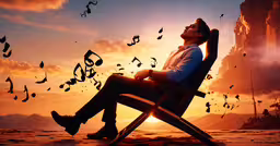 the man is sleeping on his rocking chair,the man is sitting in a chair watching music