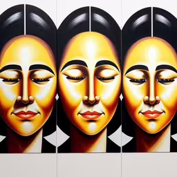 four different paintings depicting woman