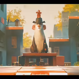 an animated figure that has been drawn in front of a bunch of buildings