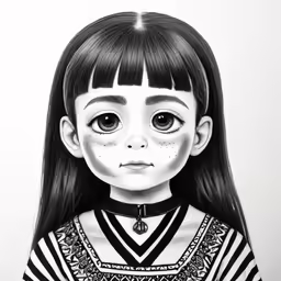 a drawing of a little girl with black hair