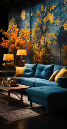 a couch in a living room in front of a wall