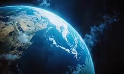 a view of earth from space with clouds in the background