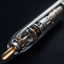a close up of a vapoura with gold accents
