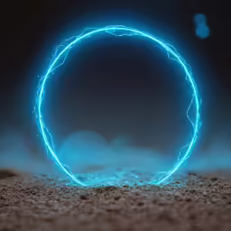blue circular glowing on sand at night time