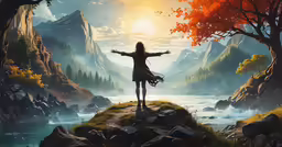 a person standing in the middle of an illustrated painting