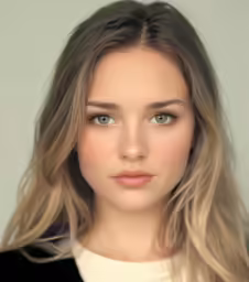 a woman with long hair and blue eyes
