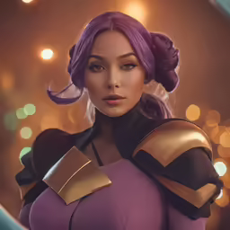a person with purple hair and some lights