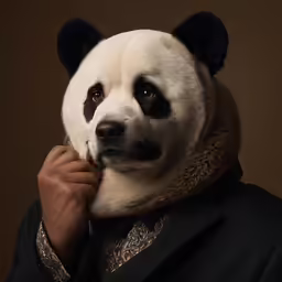 the head of a panda bear wearing a business suit