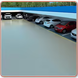 there are lots of different colored cars in this garage