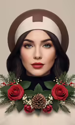a close up of a person wearing a floral crown