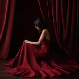a woman in a red dress posing for the camera