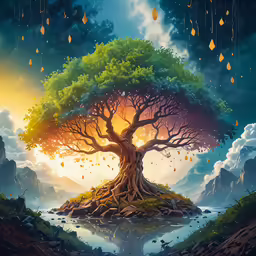 there is a tree with many leaves on it